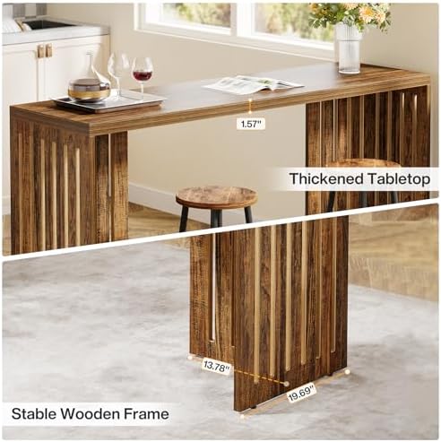 Tribesigns 63-Inch Bar Table with Louvered Base, Rustic Brown