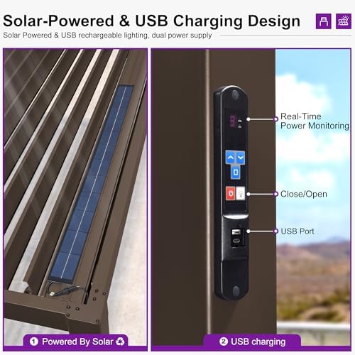 PURPLE LEAF Outdoor Louvered Pergola 10' x 14' Aluminum with LED Bronze