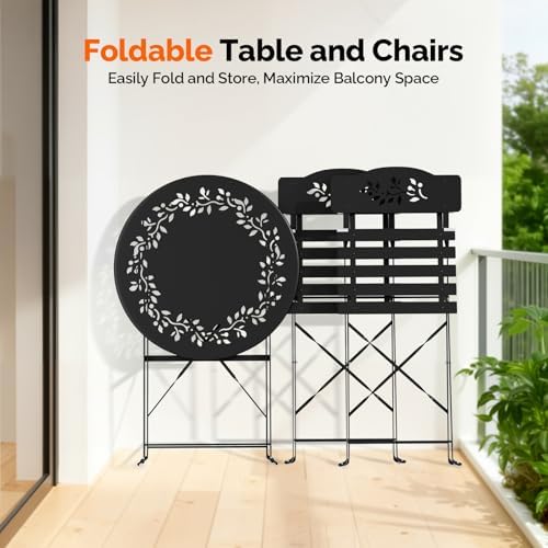 VINGLI Outdoor Folding Bistro Table and Chairs Set of 2, 3-Piece Bistro Set w...