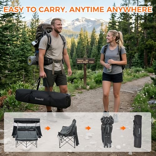 Double Camping Chair with Canopy Heavy Duty 2 Person Folding Loveseat Beach C...
