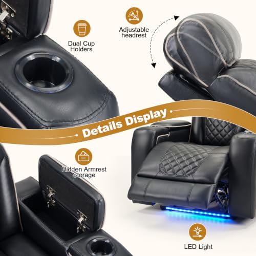 ANJ Dual Motor Power Recliner Set of 7 with Adjustable Headrest & LED Lig...