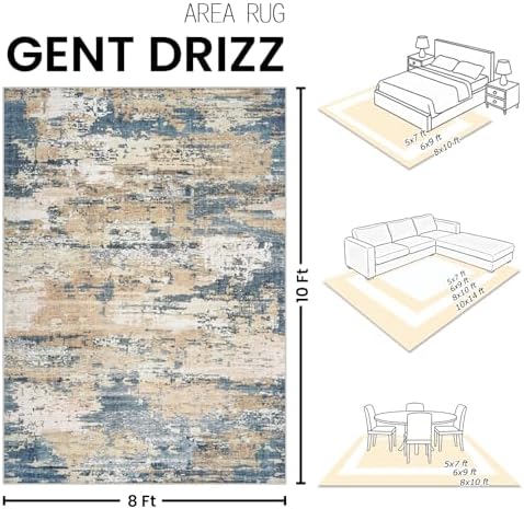 8x10 Area Rugs for Living Room Large Washable Abstract Rug Room Brown/Blue