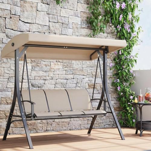 GarveeLife 3-Seat Patio Swing Chair, Outdoor Porch Hanging Chairs with Adjust...