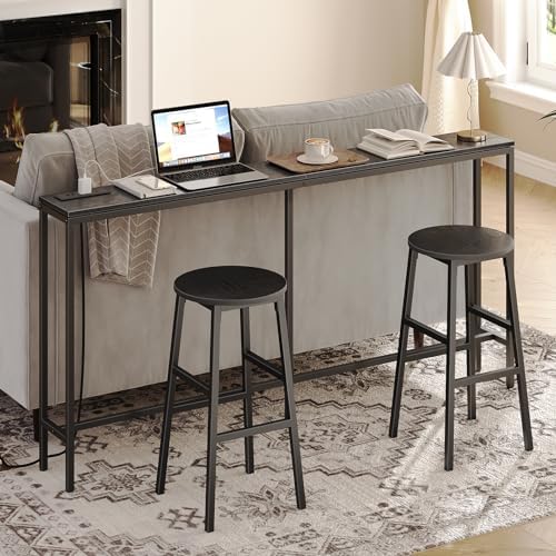 MAHANCRIS Bar Stools, Set of 2 Round Bar Chairs with Footrest, 24.4 Inch Kitc...