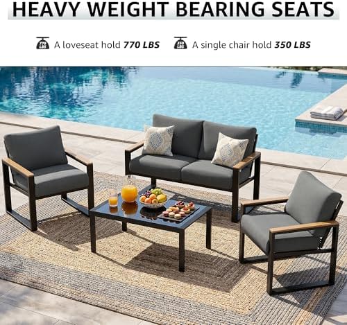 NATURAL EXPRESSIONS 4 Pieces Patio Furniture Sets, Modern Metal Patio Set