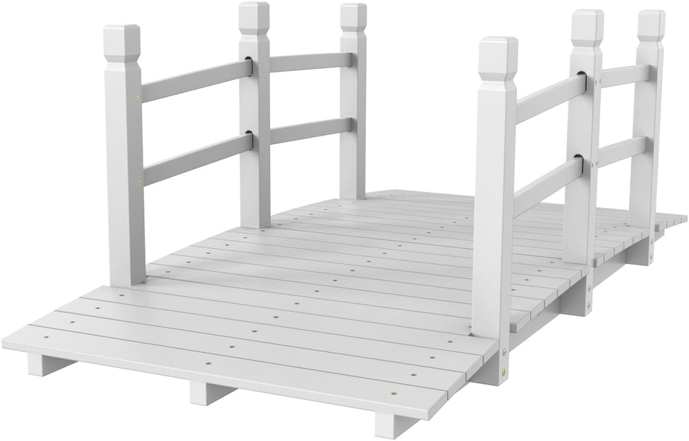 Outvita 5 ft Garden Wooden Bridge Arch Stained Finish with Safety Rails Outdo...