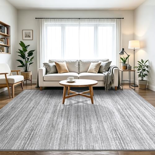 Chicrug 4x6 Grey Washable Striped Abstract Area Rug for Bedroom Living Room