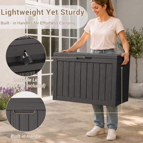 DRATO 60 Gallon Outdoor Storage Box Waterproof, Lockable Deck Box, Black