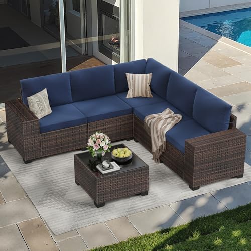 Soohow 6-Piece Patio Furniture Set All-Weather Outdoor Wicker Sectional Conve...