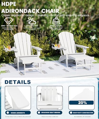 FOOWIN Folding Adjustable Adirondack Chair with Ottoman Set of 2