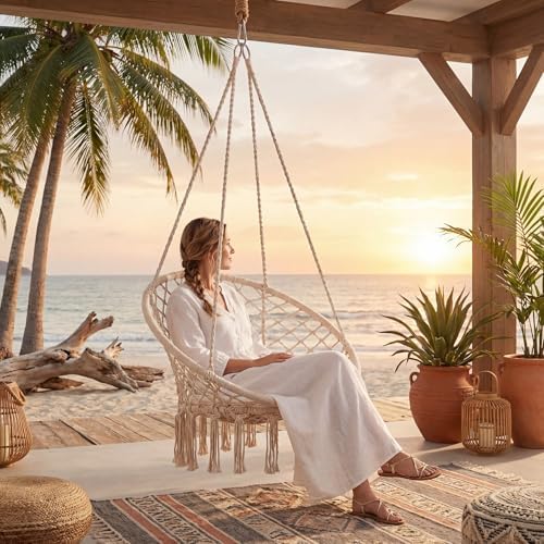Giantex Hammock Chair Macrame Swing, Boho Swing Chair with Round Seat Cushion...