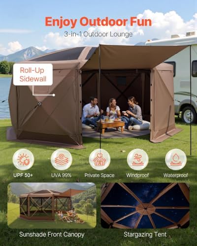 VEVOR Pop up Gazebo Screen Tent, 15 x 15 ft Large 8-Sided Camping Canopy Tent...