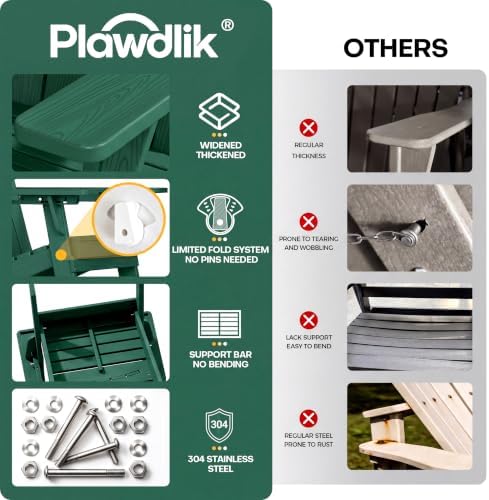 Plawdlik Folding Adjustable Adirondack Chair Set of 2, Patio Chairs, Green