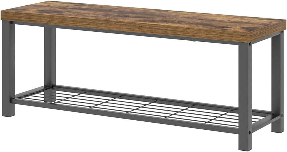 EXCEFUR Entryway Bench, Modern Wood and Metal Storage Bench for Hallway Front...