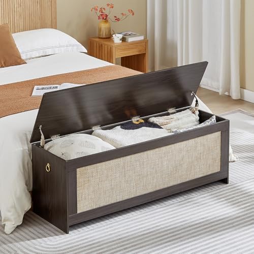 51.2"Storage Chest large,wooden rattan storage bench,Obsidian Black