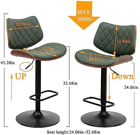 LUNLING Bar Stools Set of 2 Mid Century Modern Adjustable Counter Height Gree...