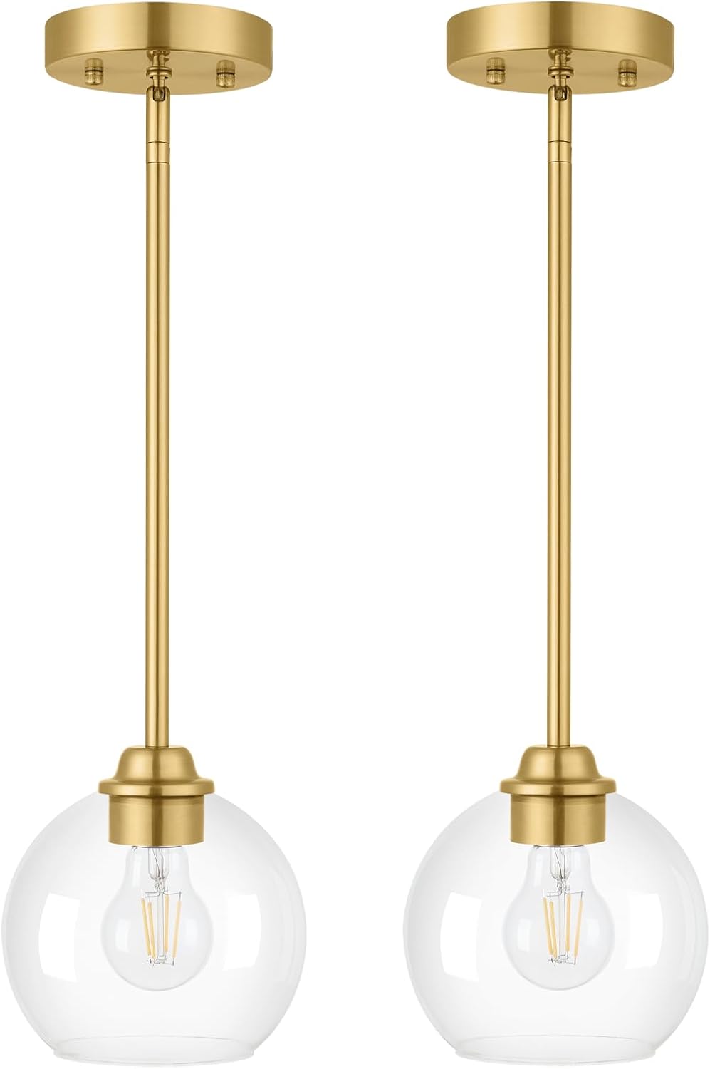 Gold Pendant Light Fixtures 2 Pack, Globe Pendant Lights with Clear Glass Sha...