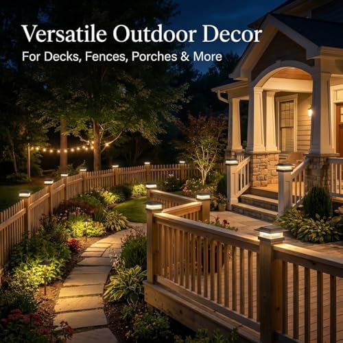 12 Pack Solar Post Cap Lights 4x4, Dual-Color Waterproof Fence Post Solar Lig...
