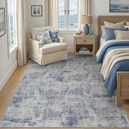 DEXI 6x9 Abstract Area Rugs for Living Room, Washable Rug for Bedroom, Blue