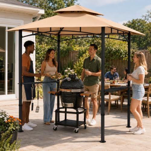 Garvee 8x5 Grill Gazebo, Outdoor BBQ Canopy Shelter with Double Tiered Roof V...
