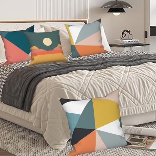 4 Pcs/Set Colorful Pillow Covers Geometry Strip Outdoor Patchwork Geometric S...