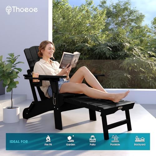 THOEOE Adirondack Chairs with Footrest, Folding HDPE Chairs