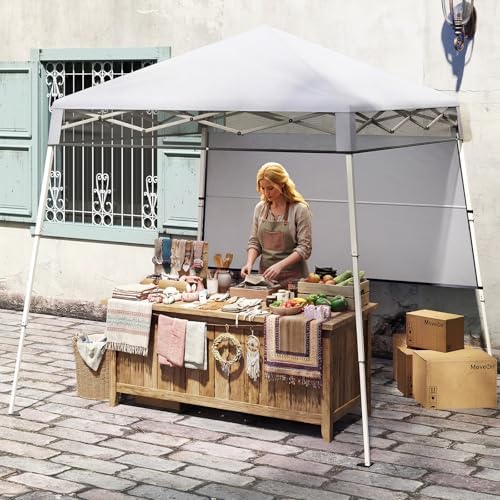 Tangkula 7x7 FT Pop Up Canopy with Center Lock & Sidewall, White