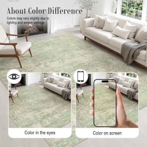 10x12 Area Rug Living Room: Modern Washable Soft Carpet Green Cream