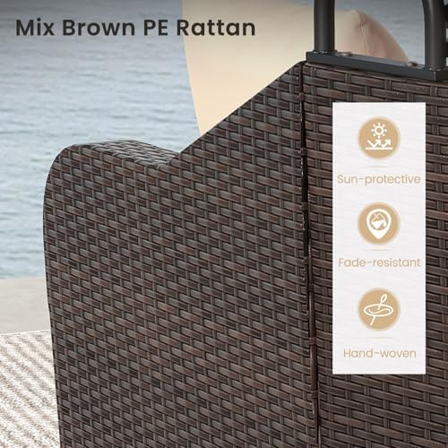 Tangkula PE Rattan Patio Daybed with Retractable Canopy, Double Lounge Bed wi...
