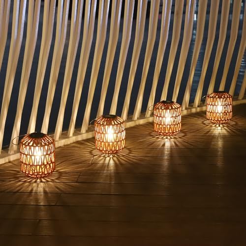 Eyassi Rattan Solar Lights, 4 Pack Solar Lanterns Outdoor Waterproof, Outdoor...