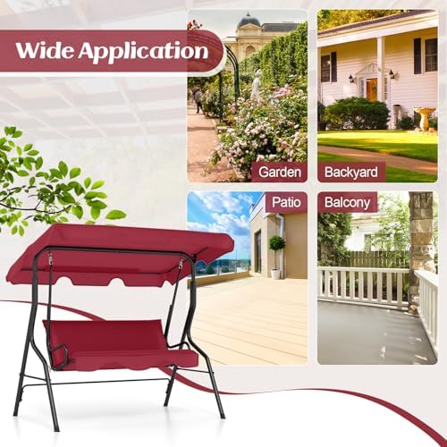 Tangkula 3 Person Porch Swing with Cushions & Canopy, Wine