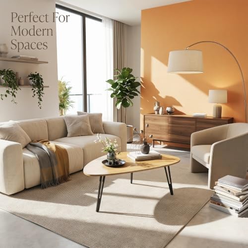 Manora Modern Mid Century Coffee Table, Oval Triangle Wood Center Table with ...