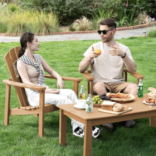 nevilywood Stackable Adirondack Chair, HDPE Outdoor Chair Set of 4, Teak