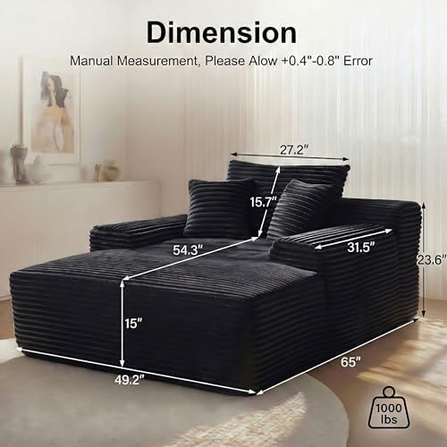 POEM PANDA 65" Oversized Boneless Chaise Lounge Chair Indoor, Black
