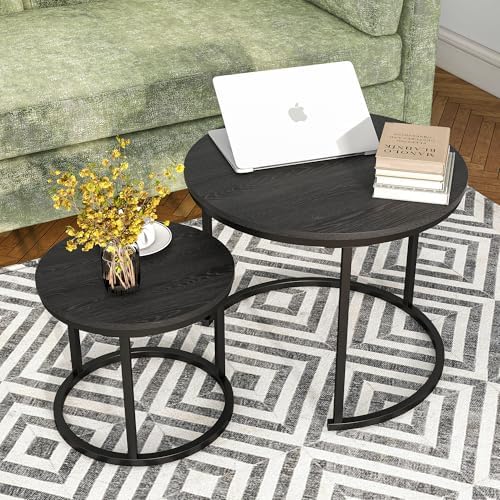 HOJINLINERO Round Nesting Coffee Table Set of 2,Small Black Coffee Table