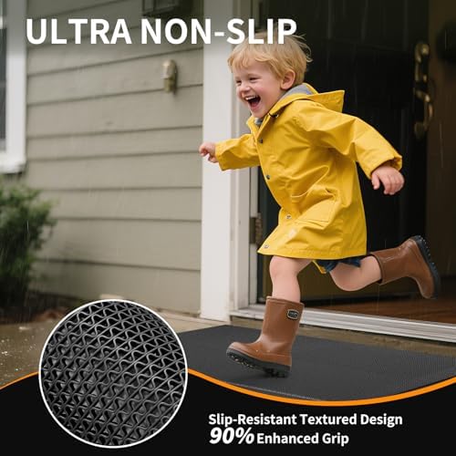 Front Door Mat Outside Entrance Drainage Doormat Black 24"x35"