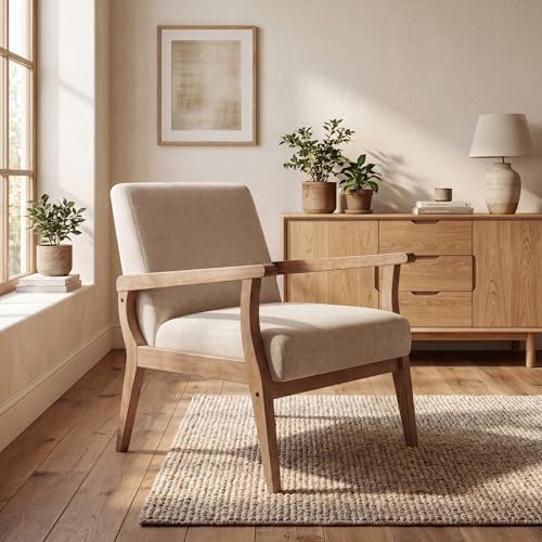 HNY Mid Century Modern Chairs - Linen Accent Chairs with Solid Wood Frame - A...