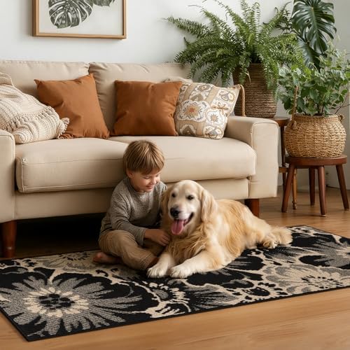 Findosom Hallway Runner Rug 2x8, Non Slip High-Low Textured Floral Washable R...