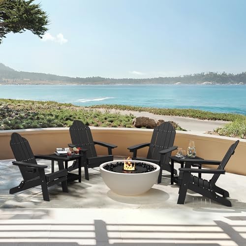 LUE BONA Folding Adirondack Chairs Set of 2, HDPS Fire Pit Chairs, Black