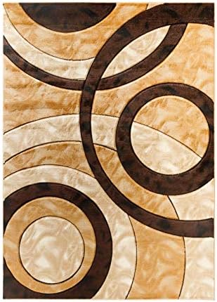 GLORY RUGS Area Rug Modern 4x6 Brown Circles Geometry Soft Hand Carved Contem...