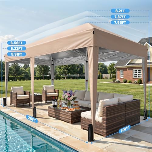 10x20 FT Pop Up Canopy Tent with 6 Sidewalls,Beige