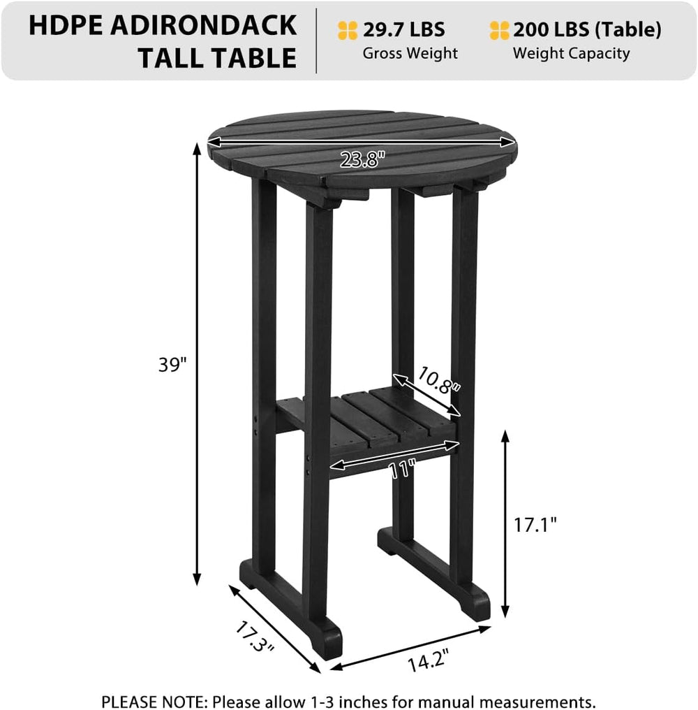 Sundale Outdoor 39” Height Adirondack Bar Table, Patio HDPE Round Pub Table