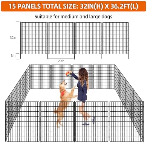 15 Panels No Dig Fence with Gate, 32 in(H) X 36 ft(L) Garden Decorative Fence...