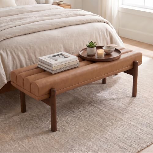 EALSON 47 Inch Entryway Bench Leather Upholstered End of Bed Bench Bedroom Be...
