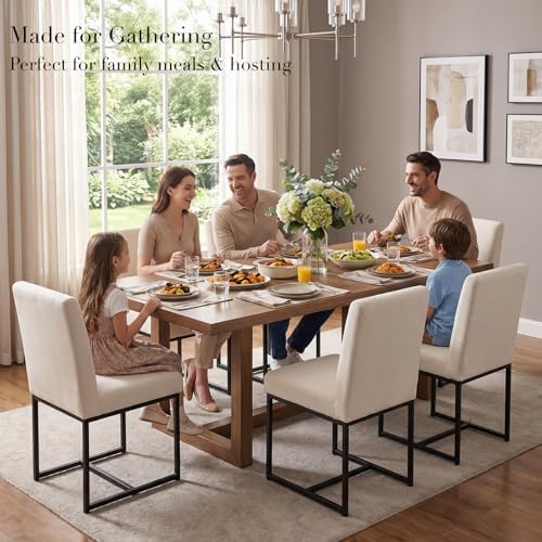 CIMOTA Modern Linen Dining Chair Set of 8, Mid Century Dining Room Chairs Fab...