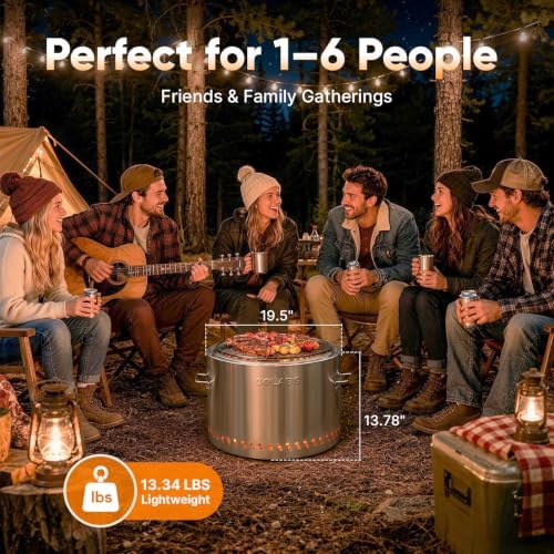 Golabs FP1 Smokeless Portable Fire Pit, 19.5" Stainless Steel Fireplace