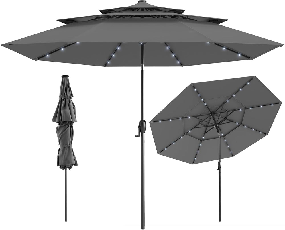 Tangkula 10 FT Solar LED Patio Umbrella, 3-Tier Vented Outdoor Market Table U...