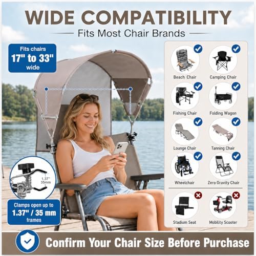 Universal Wind-Resistant Chair Umbrella Canopy, Foldable Portable UPF 50+ Sun...