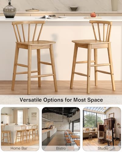 Modern Bar Stools Set of 2, 24" Wooden Counter Height Barstools, Modern ...