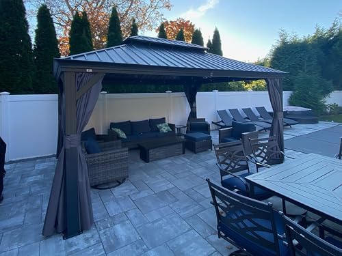 PURPLE LEAF Hardtop Gazebo 12' X 16' Privacy Curtain, Gray